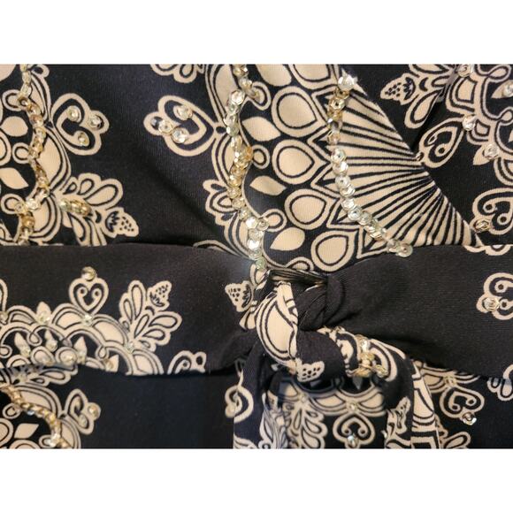 INC Black Tan Sparkle L Faux Wrap VNeck Geo‎ Print Blouse Whimsigoth Fairycore - Picture 6 of 6